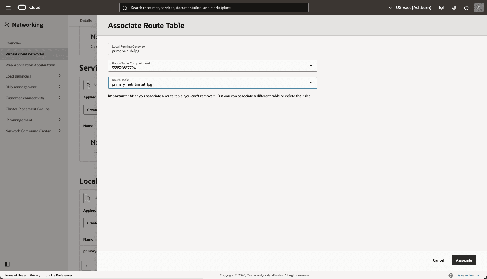 This screenshot shows how to configure the network in the primary region.