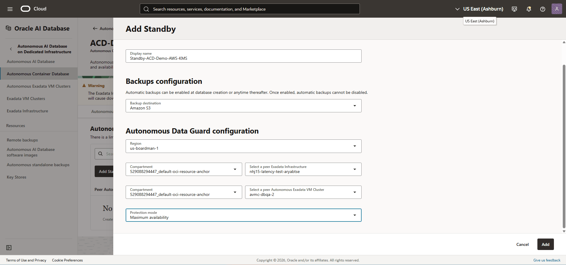 This screenshot shows how to add standby.