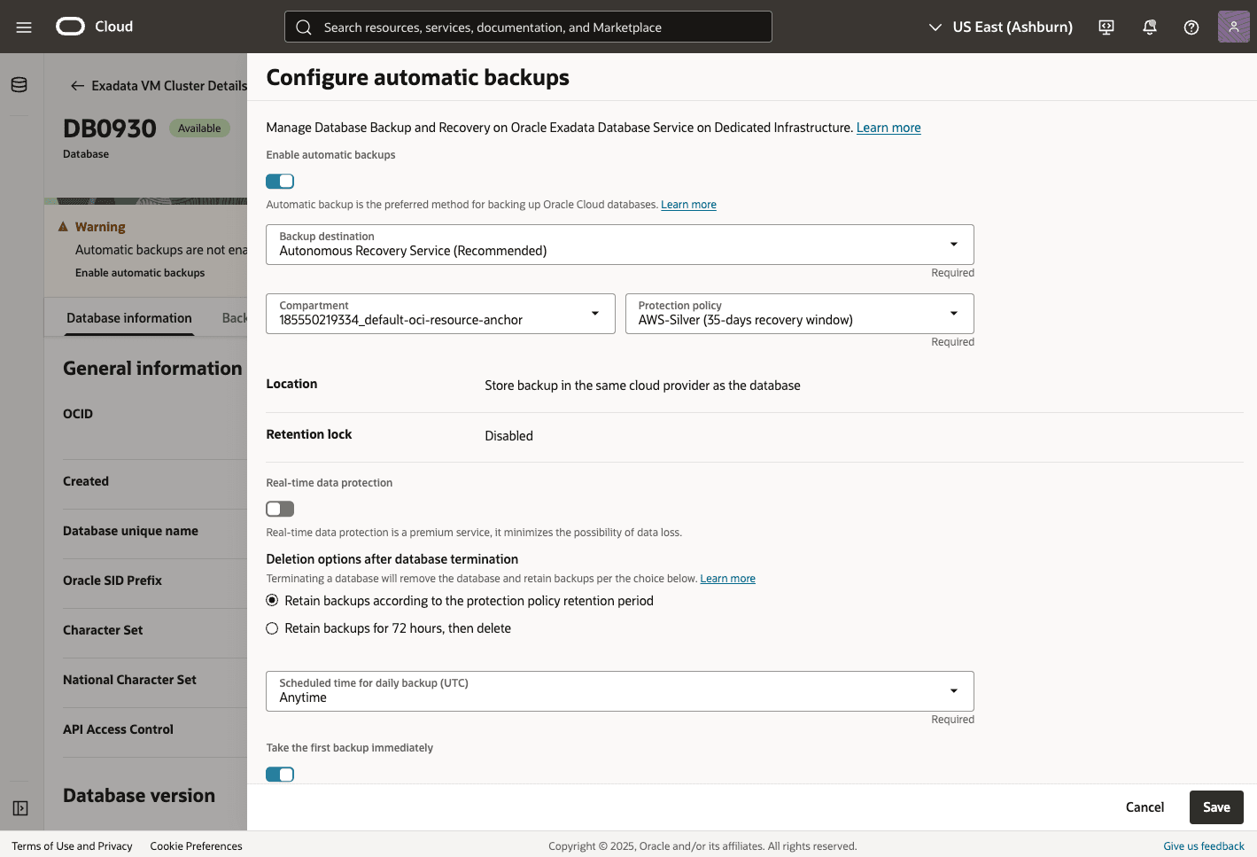 This screenshot shows the steps to configure automatic backups.