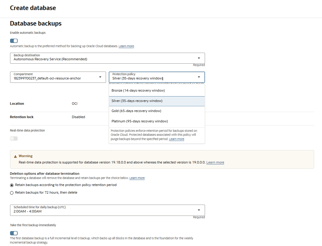 This screenshot shows the steps to configure automatic backups.