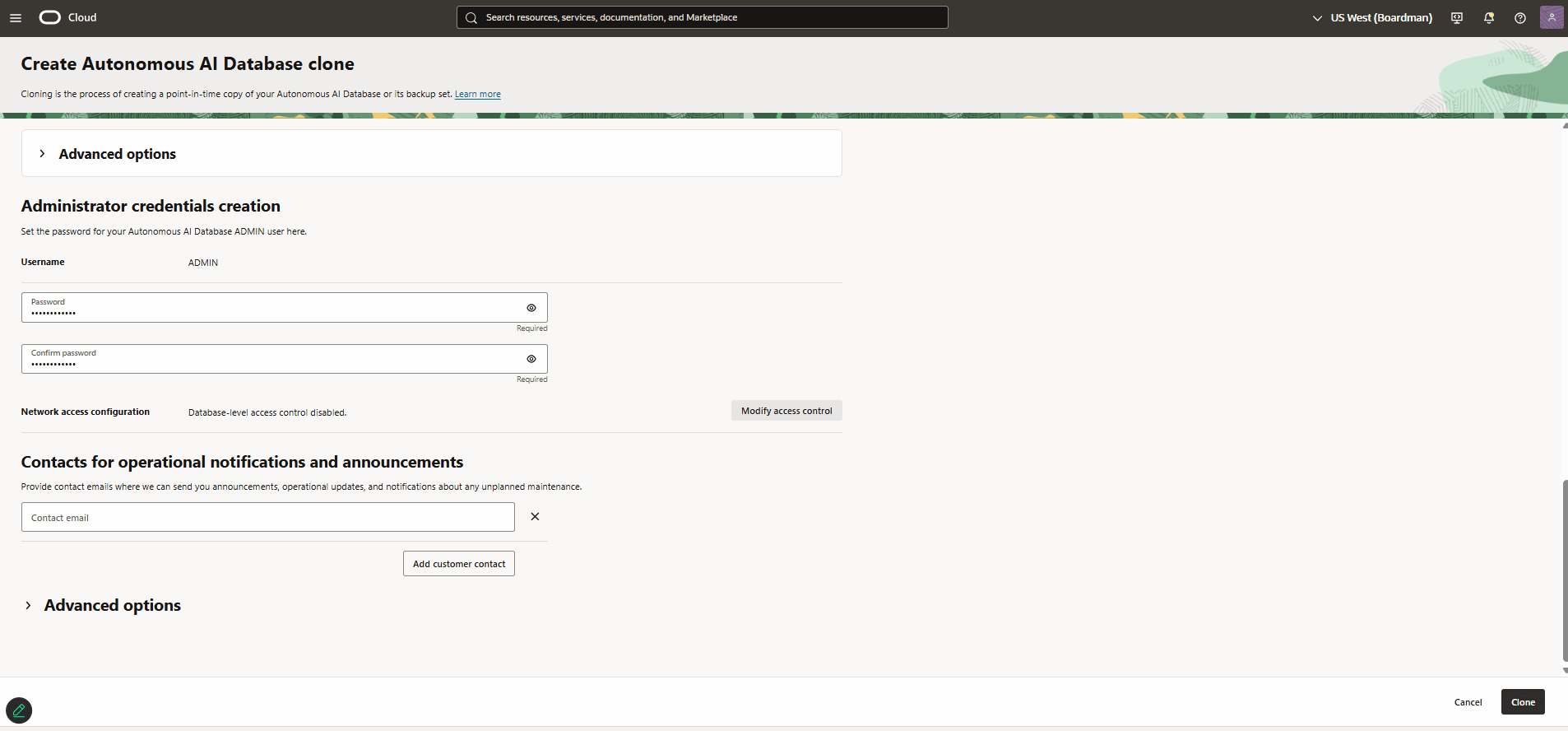 This screenshot shows how to create a clone.