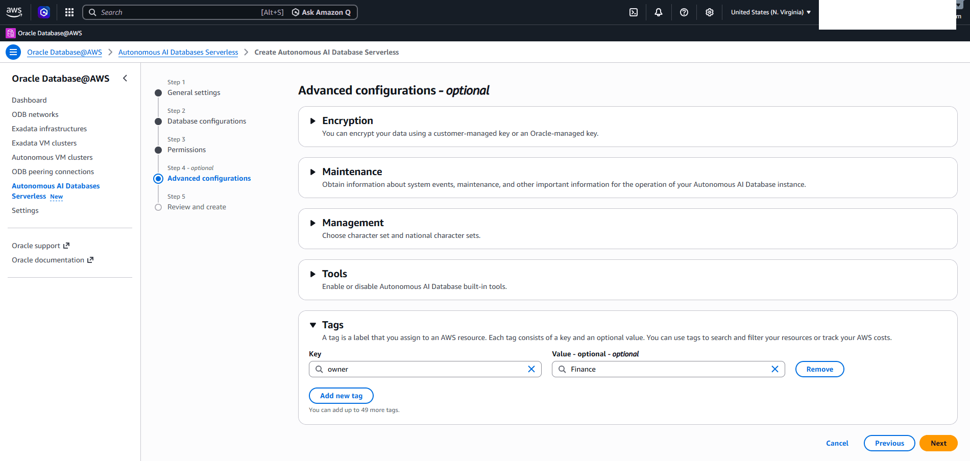 This screenshot shows how to create an Autonomous AI Database Serverless.