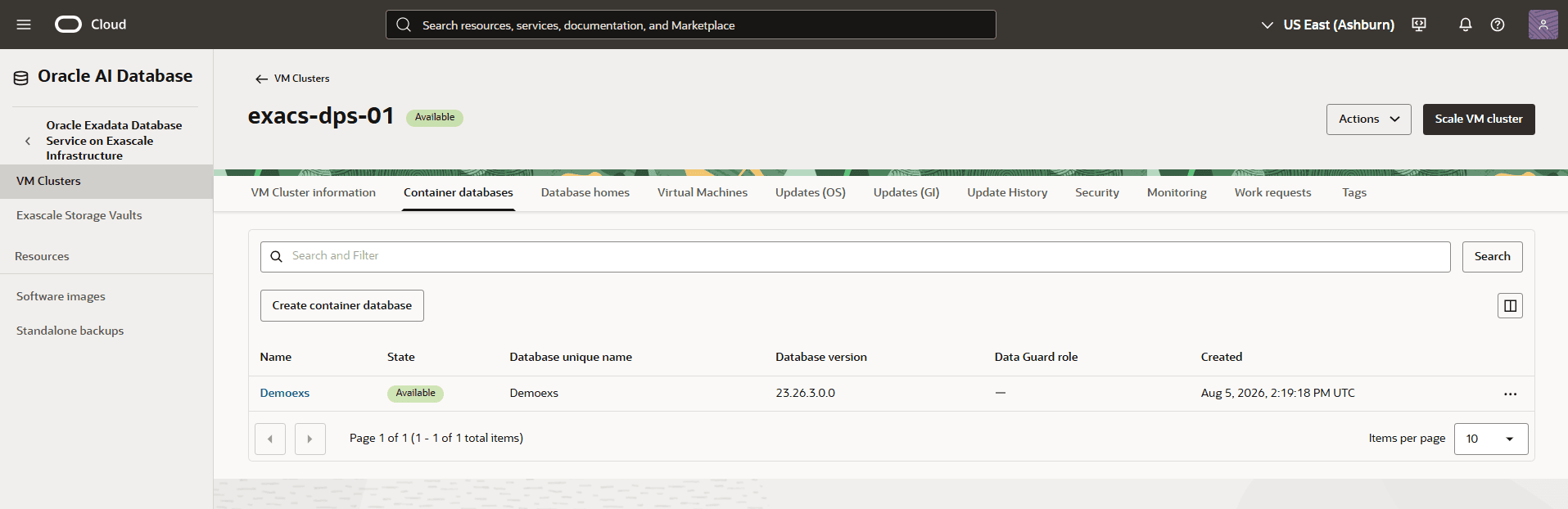 This screenshot shows how to create a Container Database.