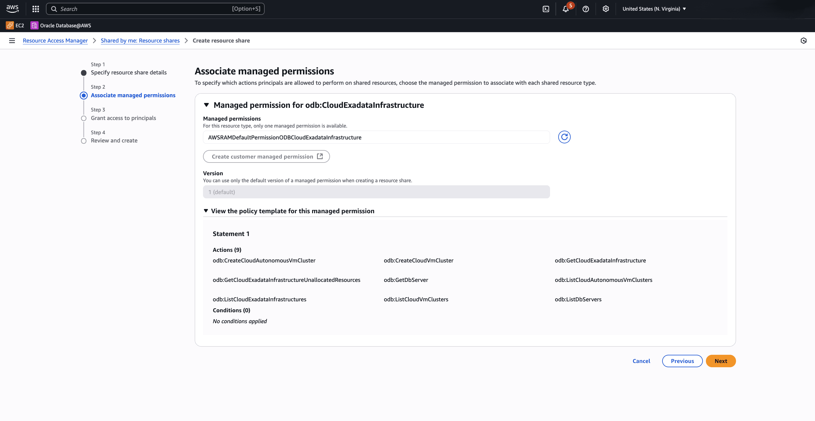 This screenshot shows how to create a resource share.