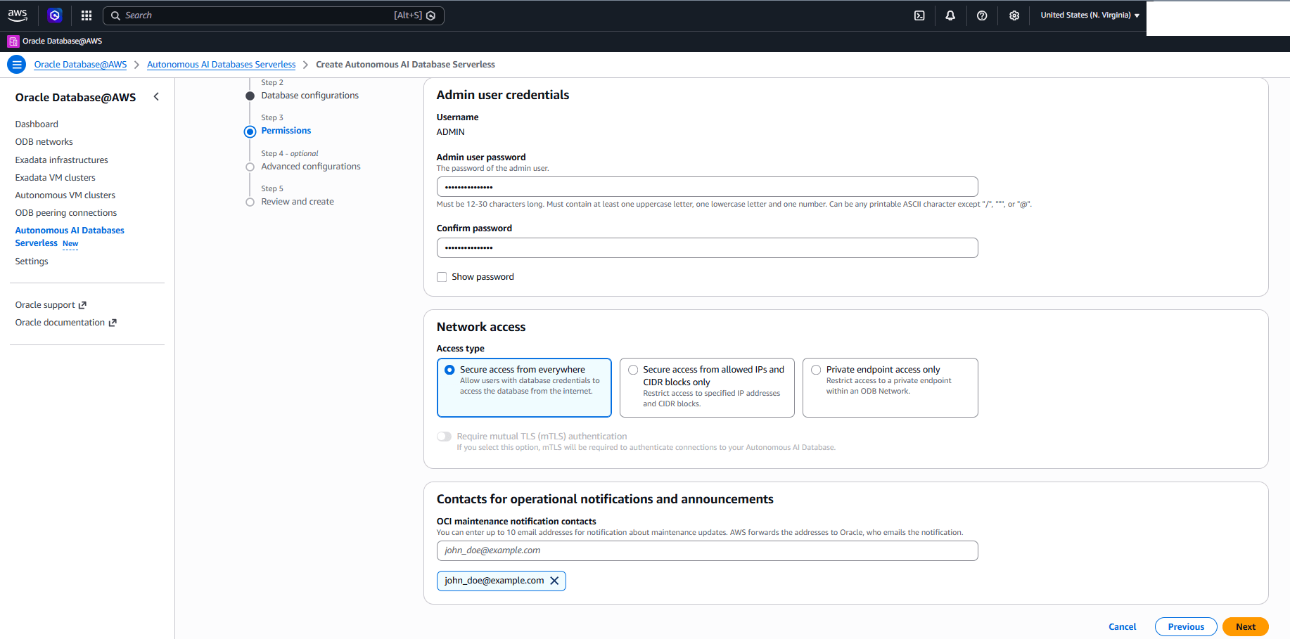 This screenshot shows how to create an Autonomous AI Database Serverless.
