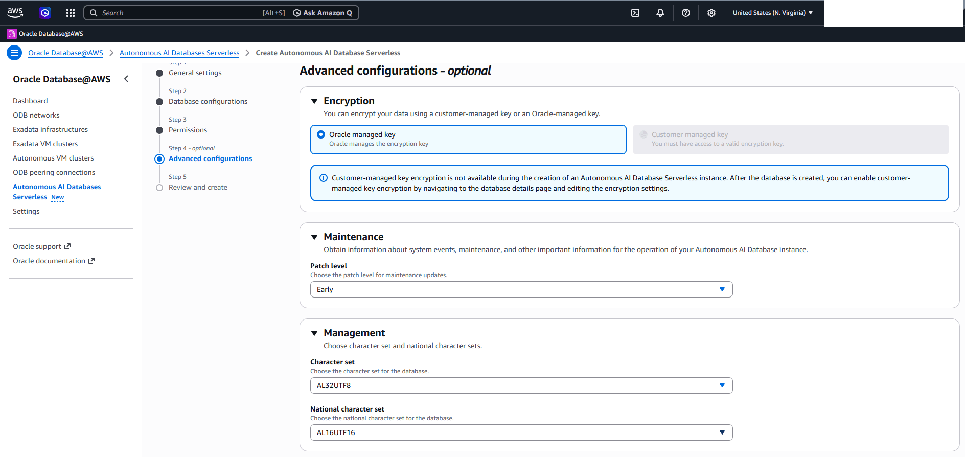 This screenshot shows how to create an Autonomous AI Database Serverless.