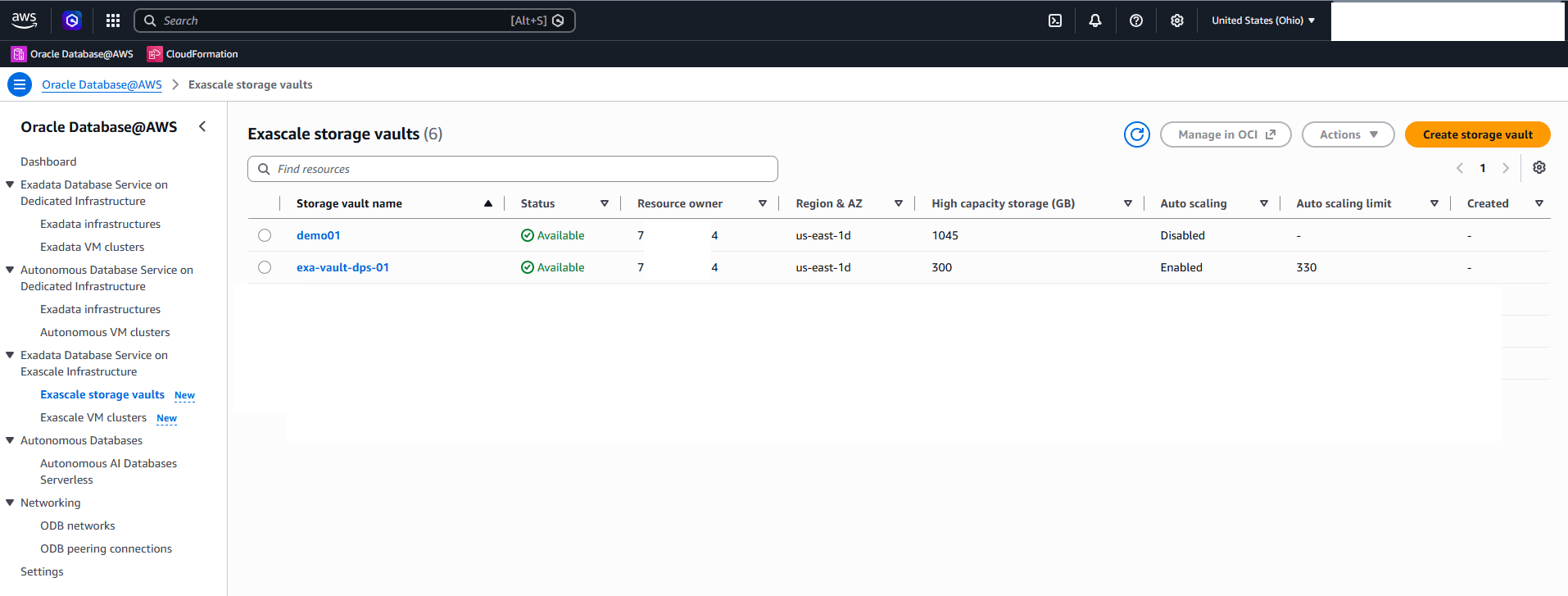 This screenshot shows how to view the details of an Exascale storage vault. This screenshot shows how to view the details of an Exascale storage vault.