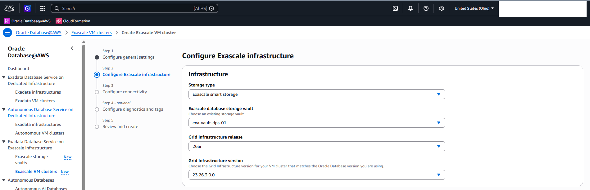 This screenshot shows how to create an ExascaleVM Cluster. This screenshot shows how to create an ExascaleVM Cluster.