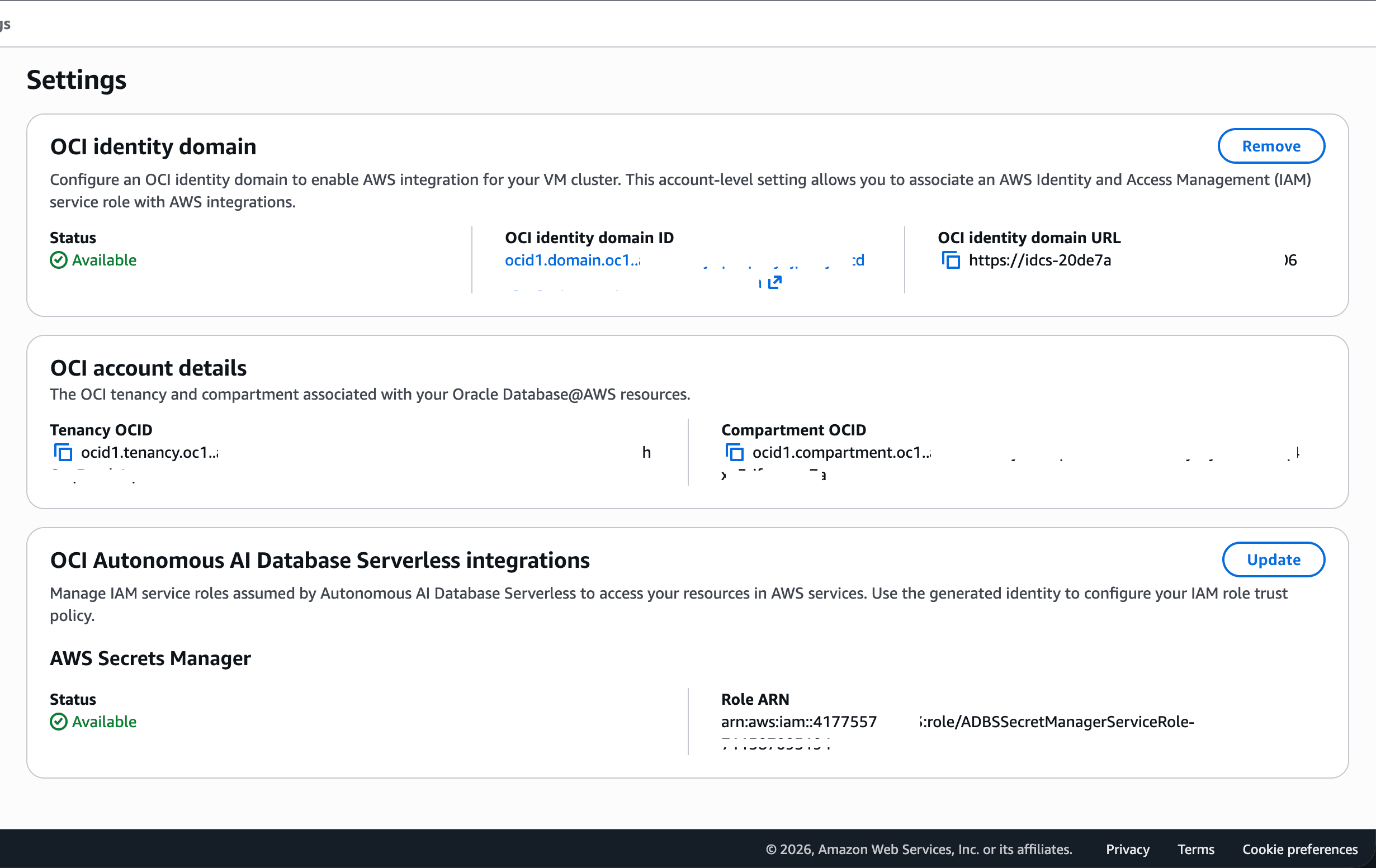 This screenshot shows how to create OCI owned service role.