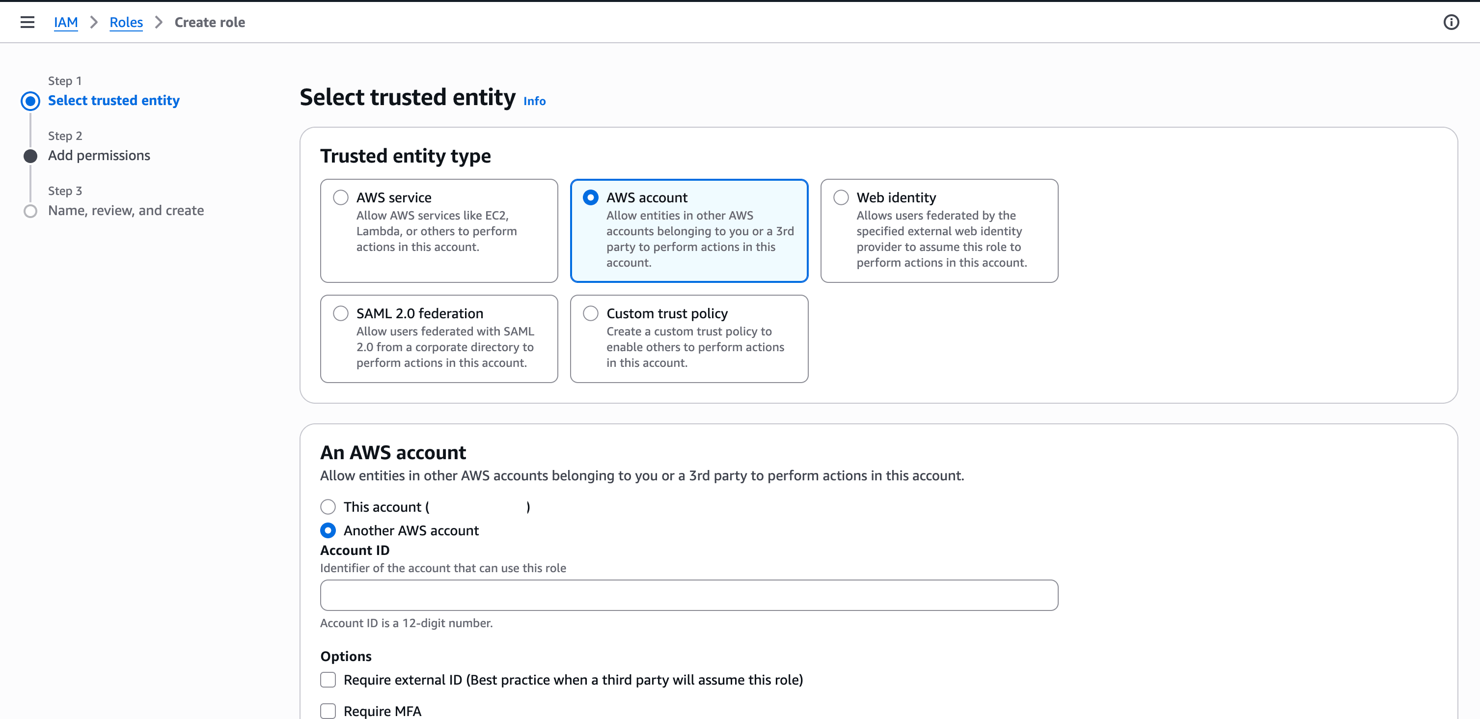 This screenshot shows how to create an IAM Role.