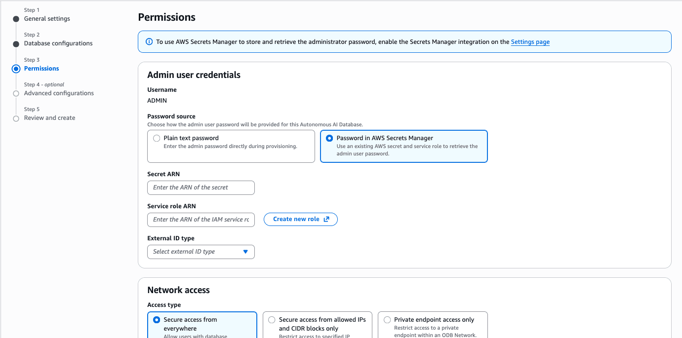 This screenshot shows how to create an Autonomous AI Database Serverless.