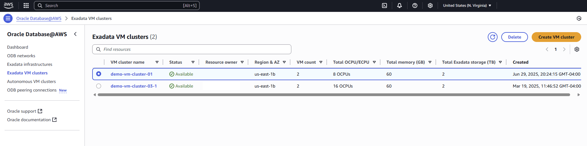 A screenshot of the start of the deletion process for an Exadata VM Cluster.