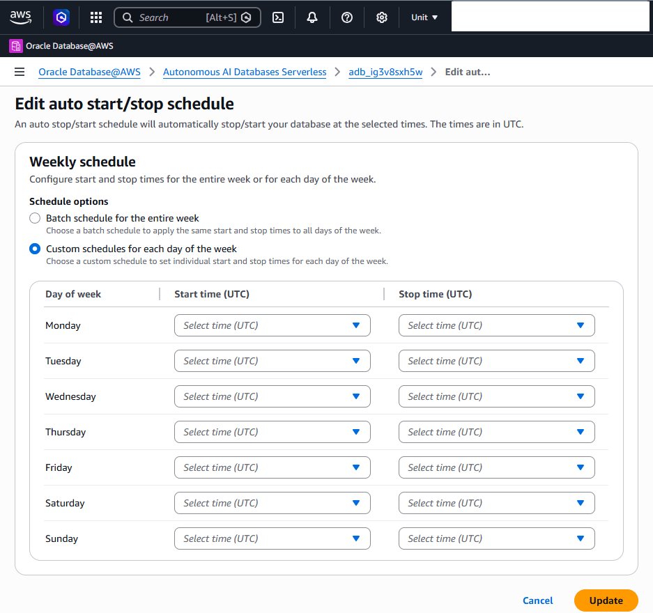 This screenshot shows how to modify an Autonomous AI Database Serverless.
