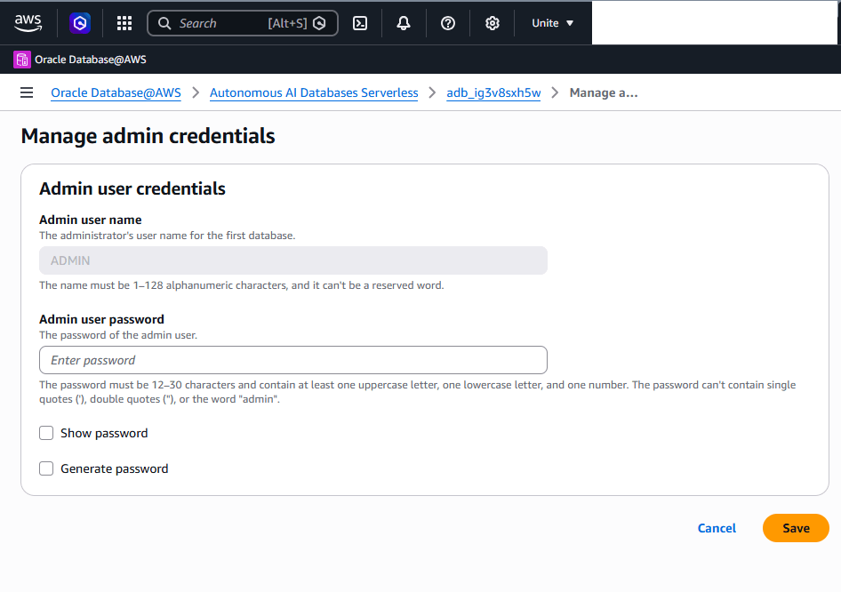 This screenshot shows how to stop an Autonomous AI Database Serverless.