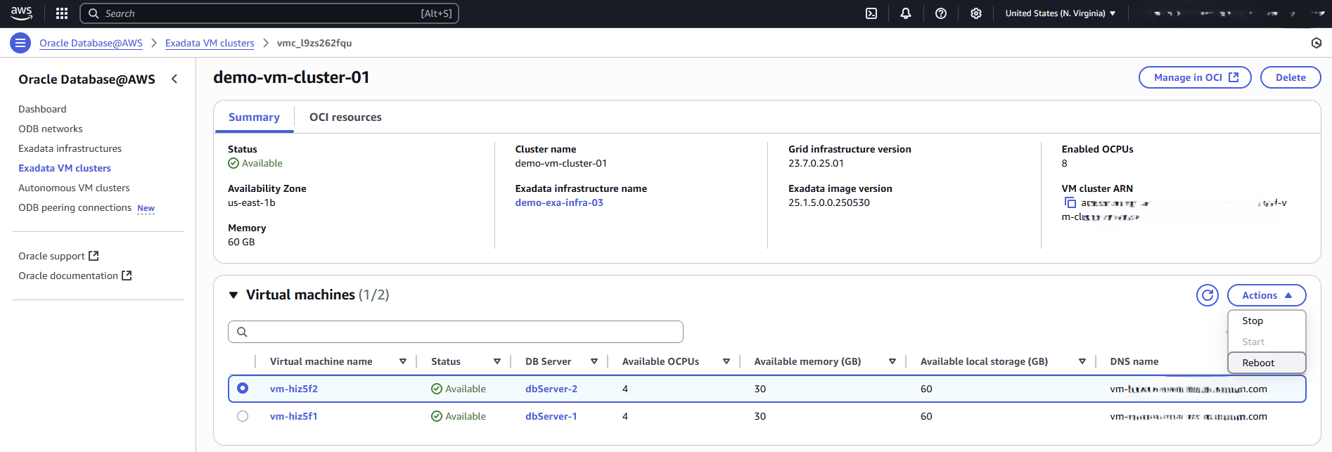 This screenshot shows how to modify an Exadata Infrastructure.