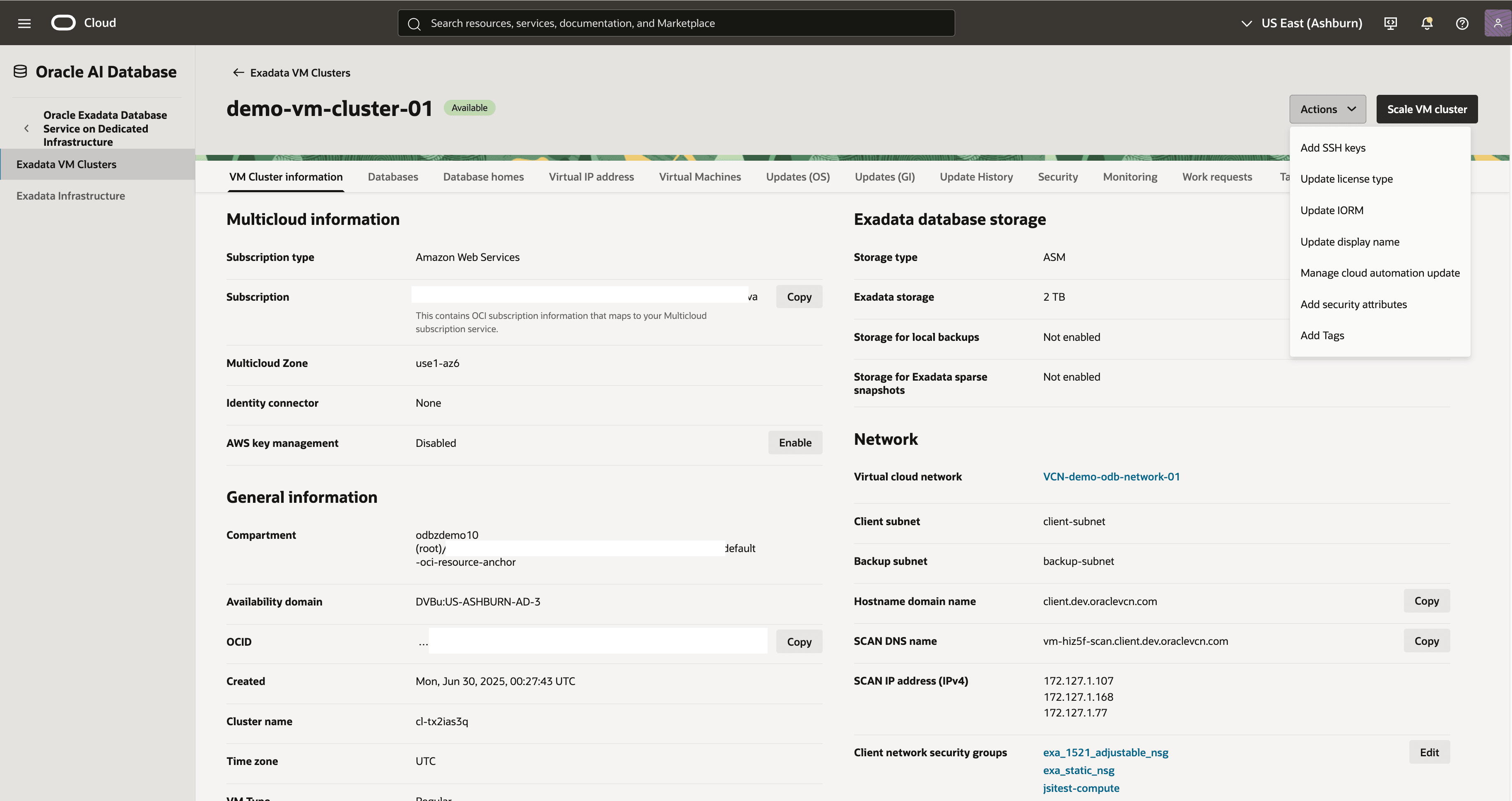 This screenshot shows how to scale an Exadata VM Cluster. This screenshot shows how to scale an Exadata VM Cluster.