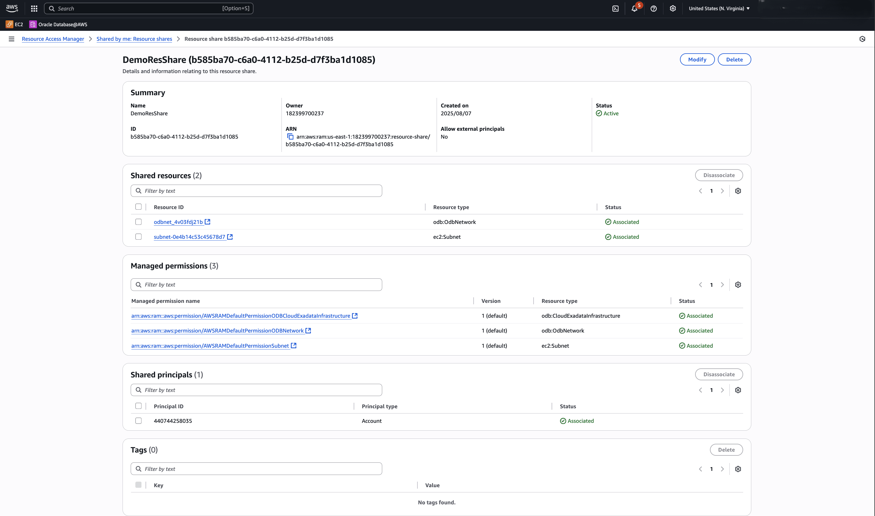 This screenshot shows how to modify resource sharing.