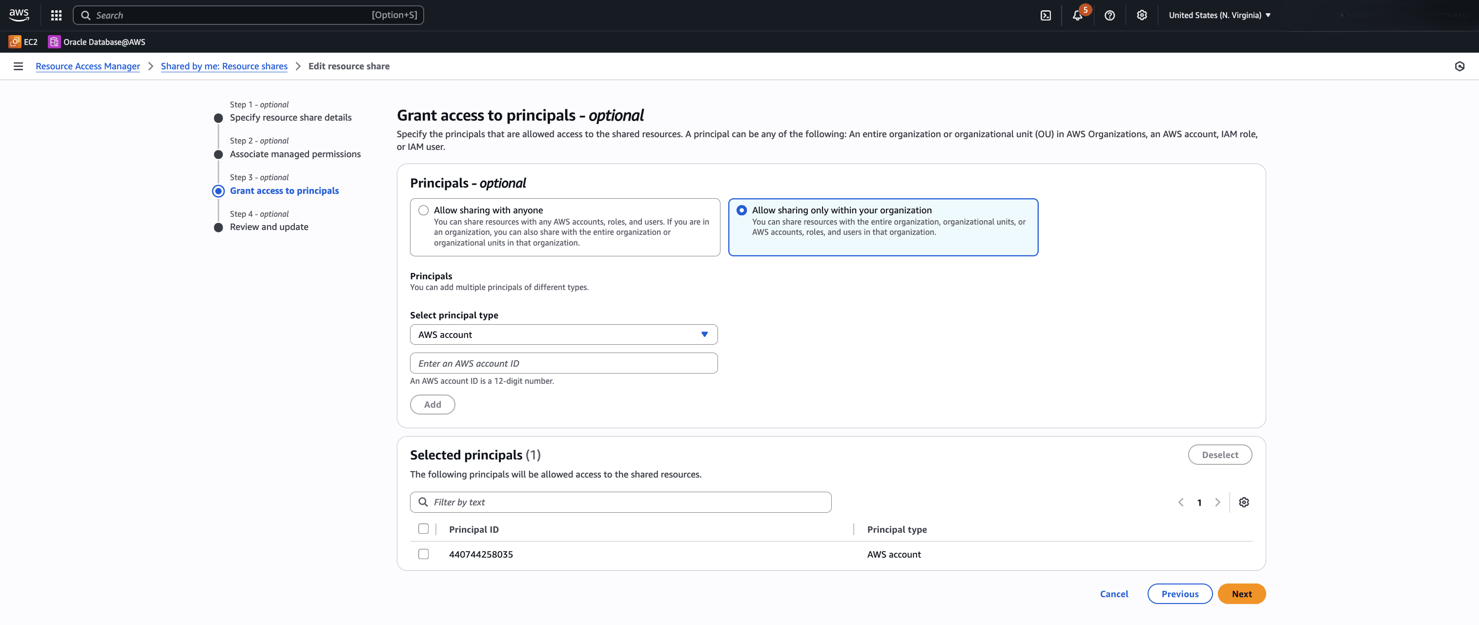 This screenshot shows how to modify resource sharing.