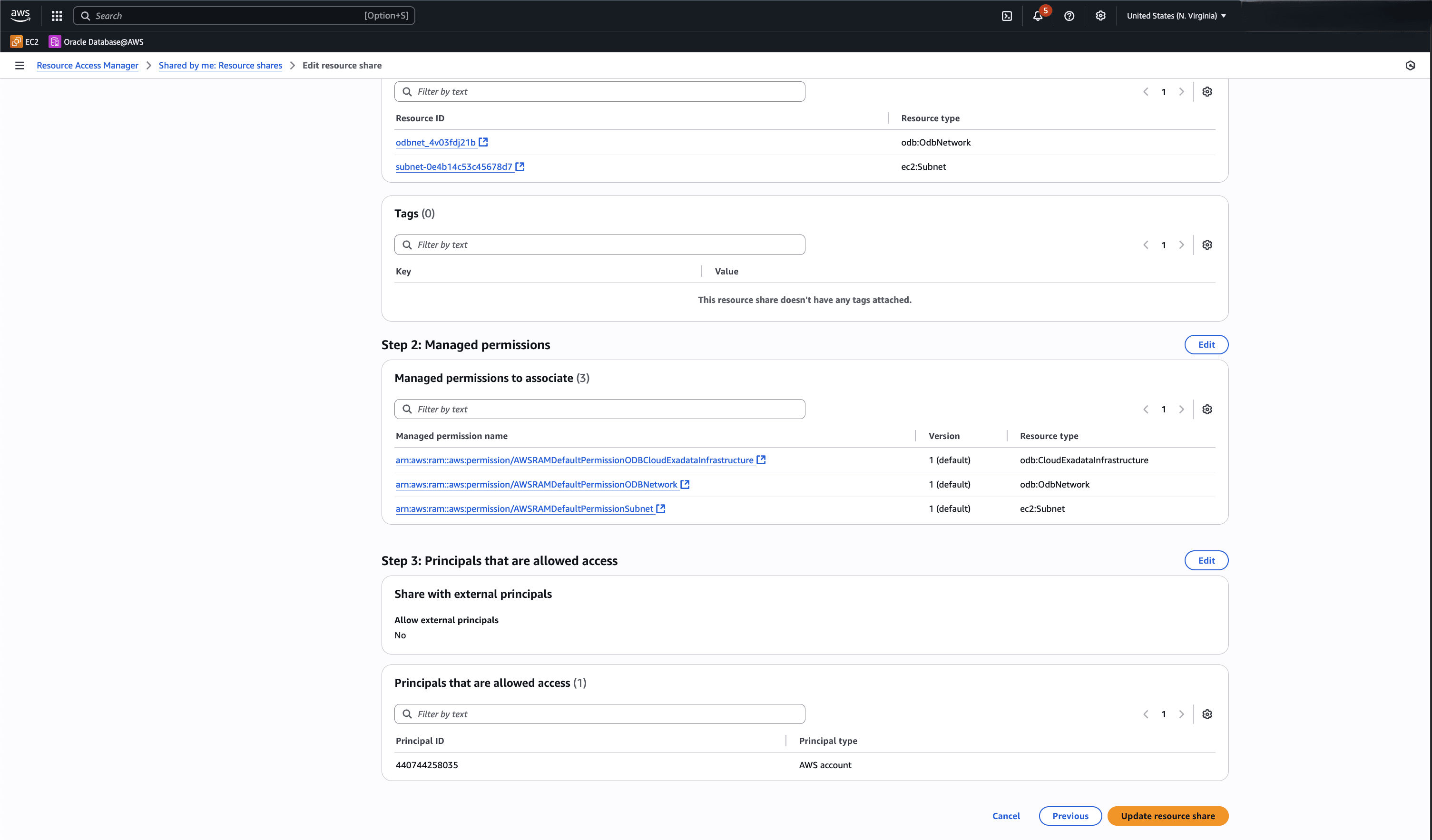 This screenshot shows how to modify resource sharing.
