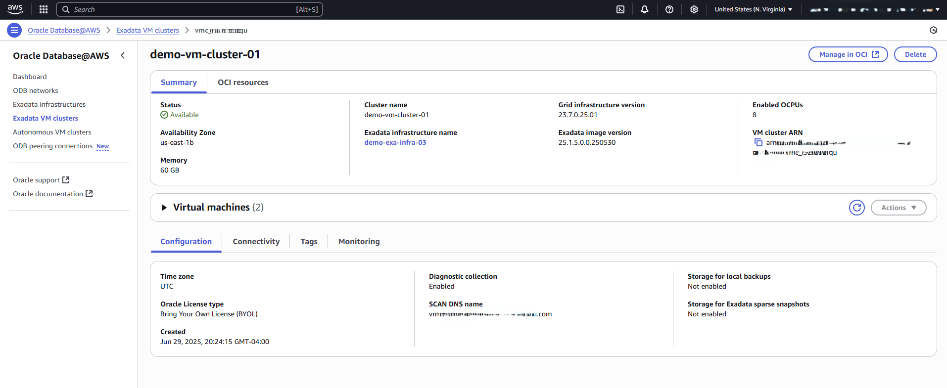 This screenshot shows the step for managing Exadata Database.