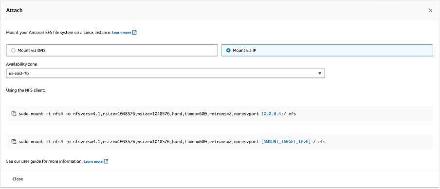 This screenshot shows how to attach a file system.