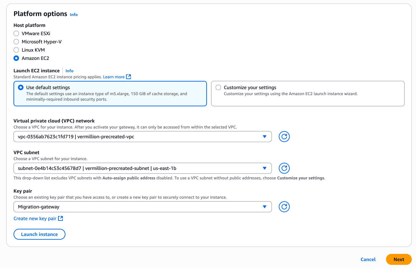 This screenshot shows how to create a storage gateway.