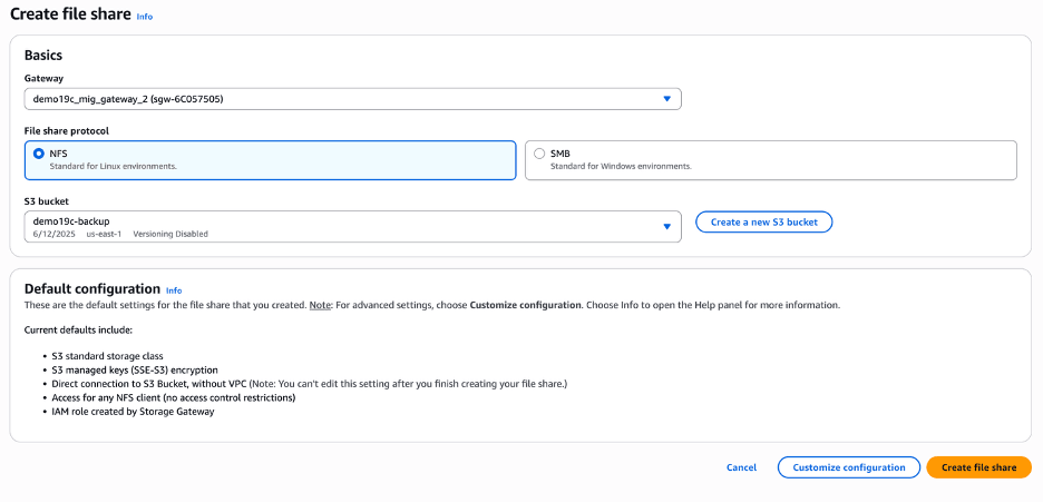 This screenshot shows how to create a file share.