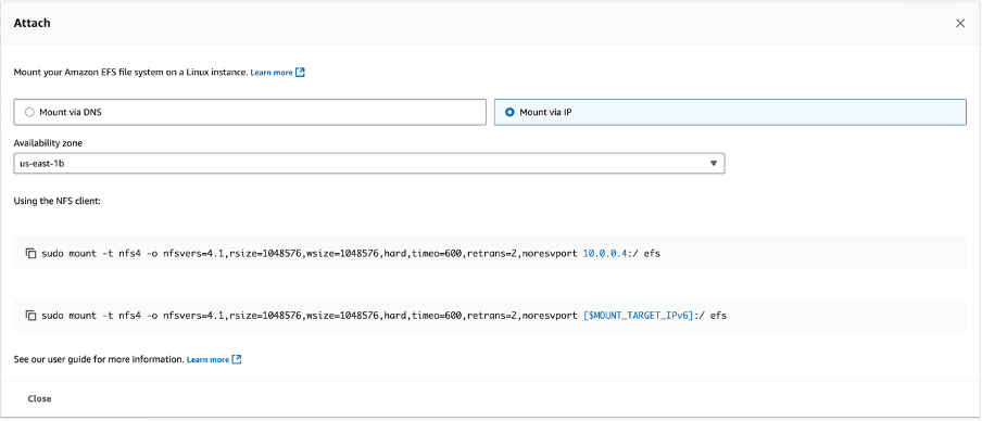 This screenshot shows how to attach a file system.