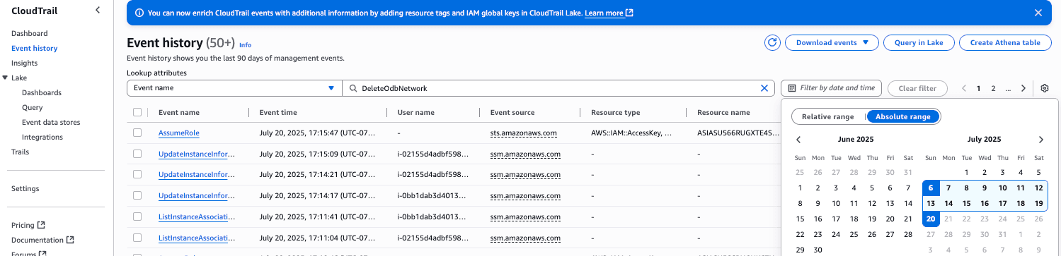 This screenshot shows how to find a specific event.