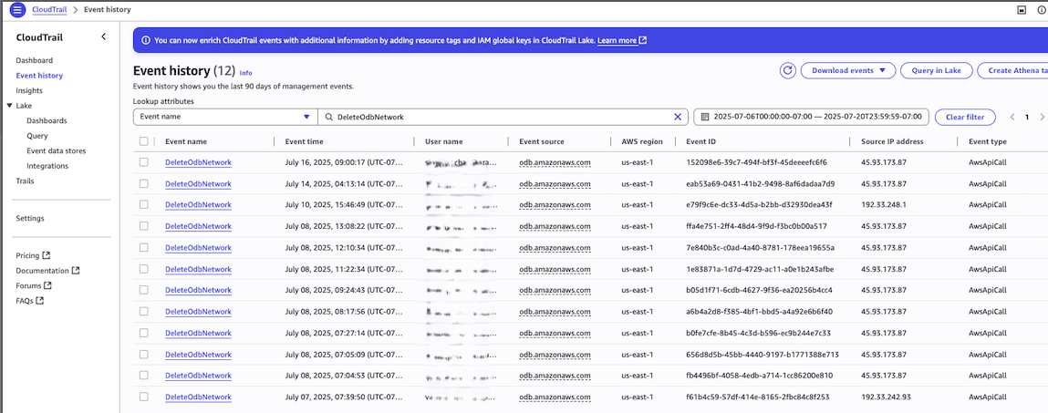 This screenshot shows how to check event history.