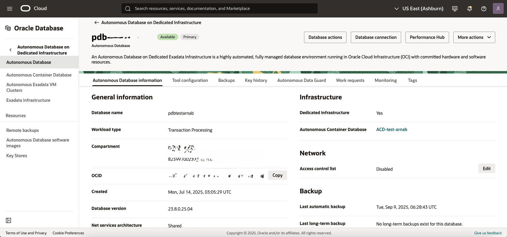 This screenshot shows how to view the Autonomous AI Database metrics.