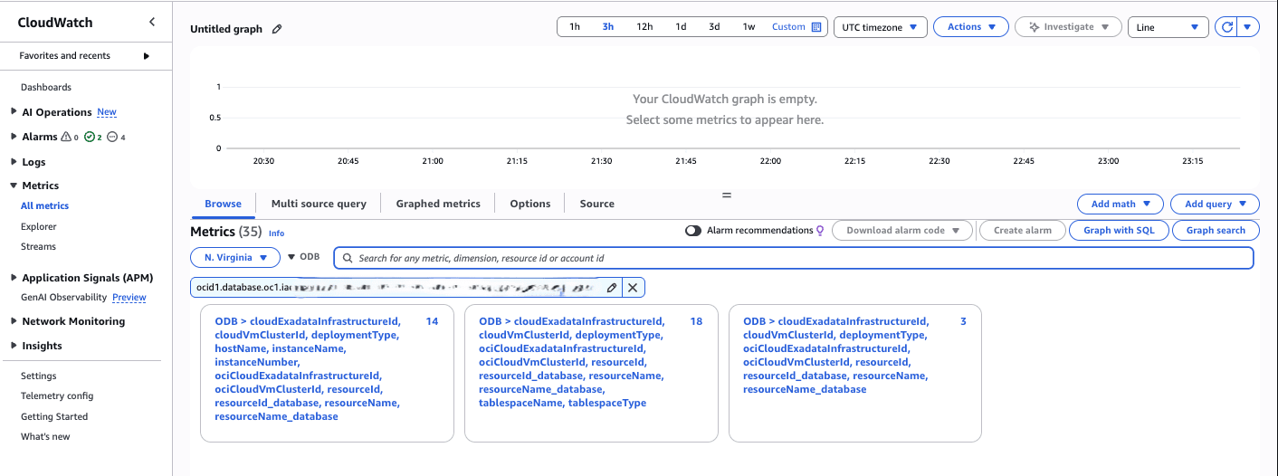 This screenshot shows how to view the Exadata Container Database metrics.
