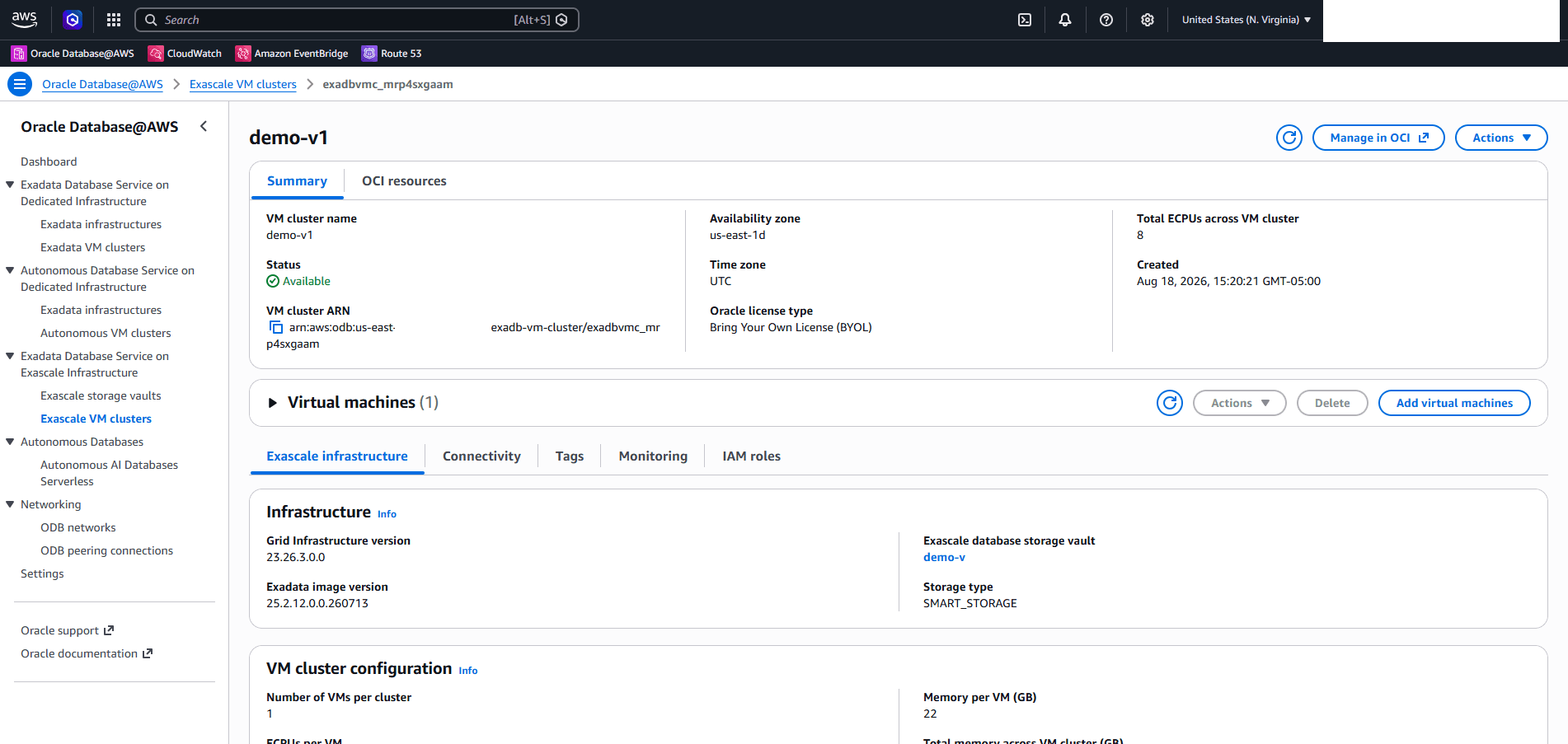 This screenshot shows how to obtain VM Cluster name.
