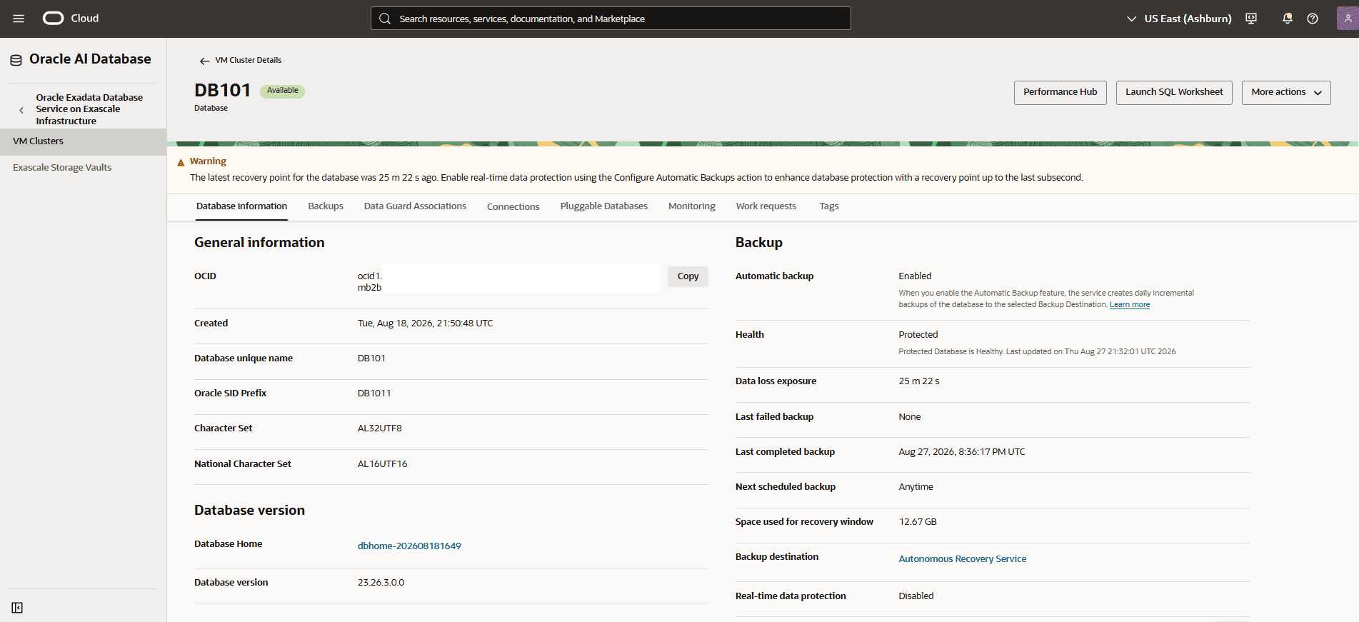 This screenshot shows how to obtain OCID and Oracle SID Prefix information.