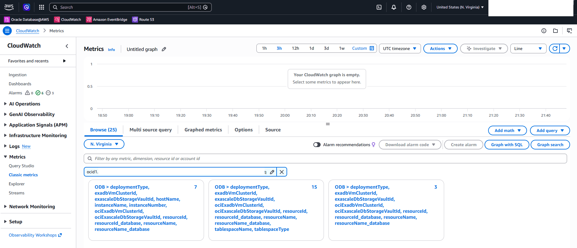 This screenshot shows how to view the Exascale Container Database metrics.