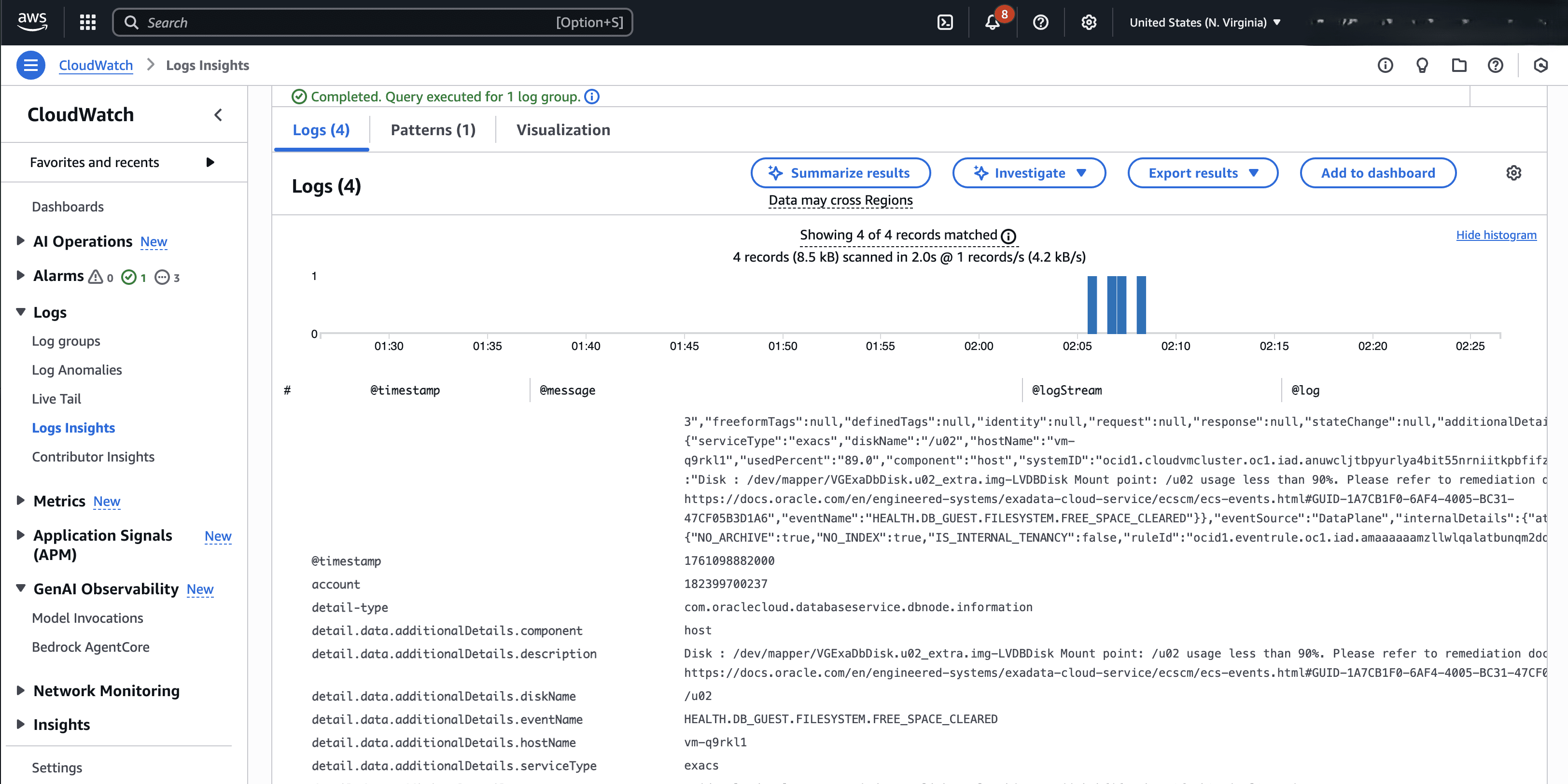 This screenshot shows how to use Log Insights for analysis.
