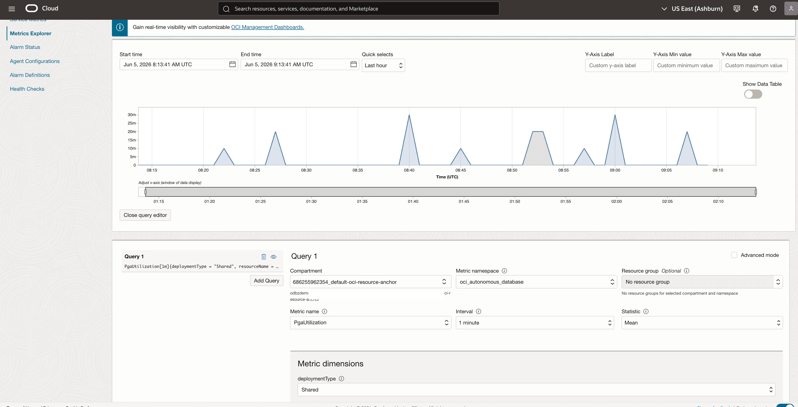 This screenshot shows how to query your metrics in Metrics Explorer.