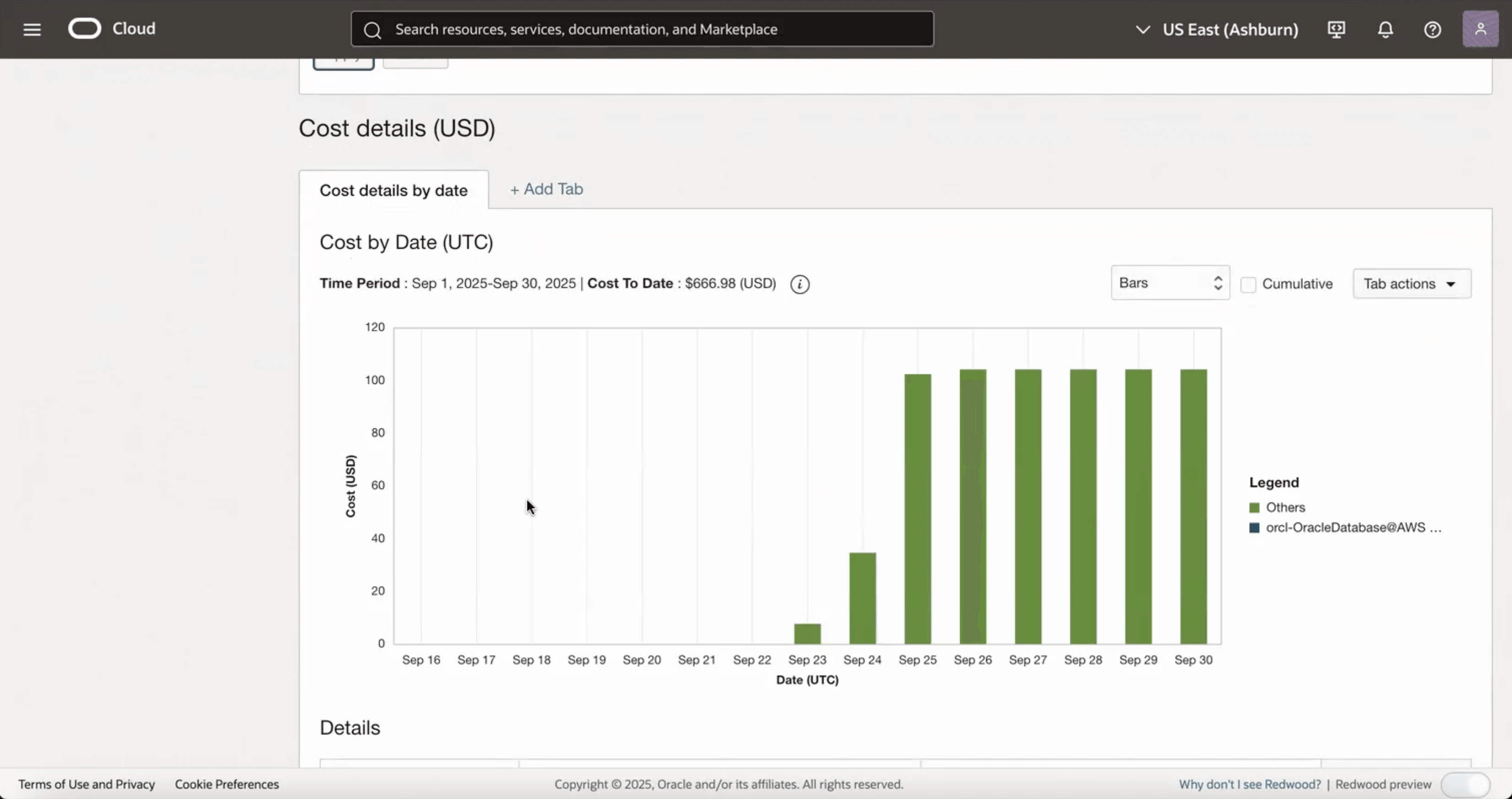 This screenshot shows how to monitor resource metering in the OCI console.