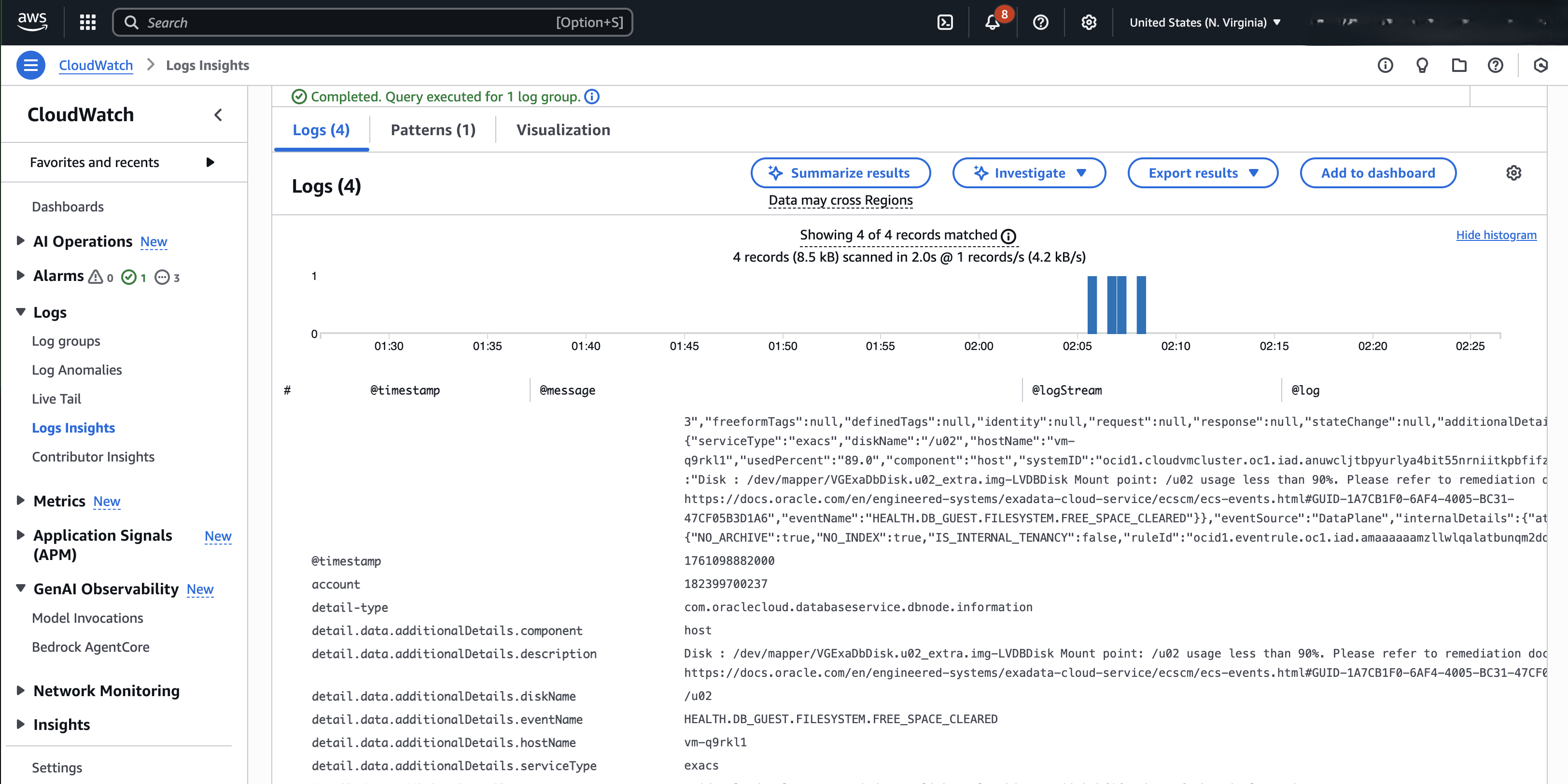 This screenshot shows how to use Log Insights for analysis.