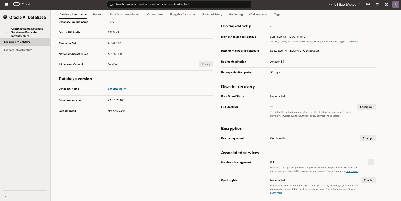 This screenshot shows how to verify the Database Management.
