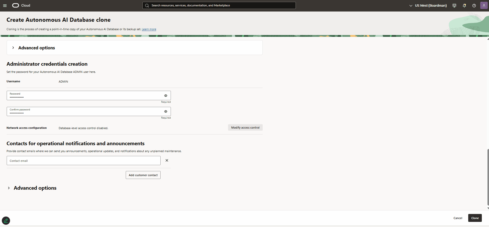 This screenshot shows how to create a clone.