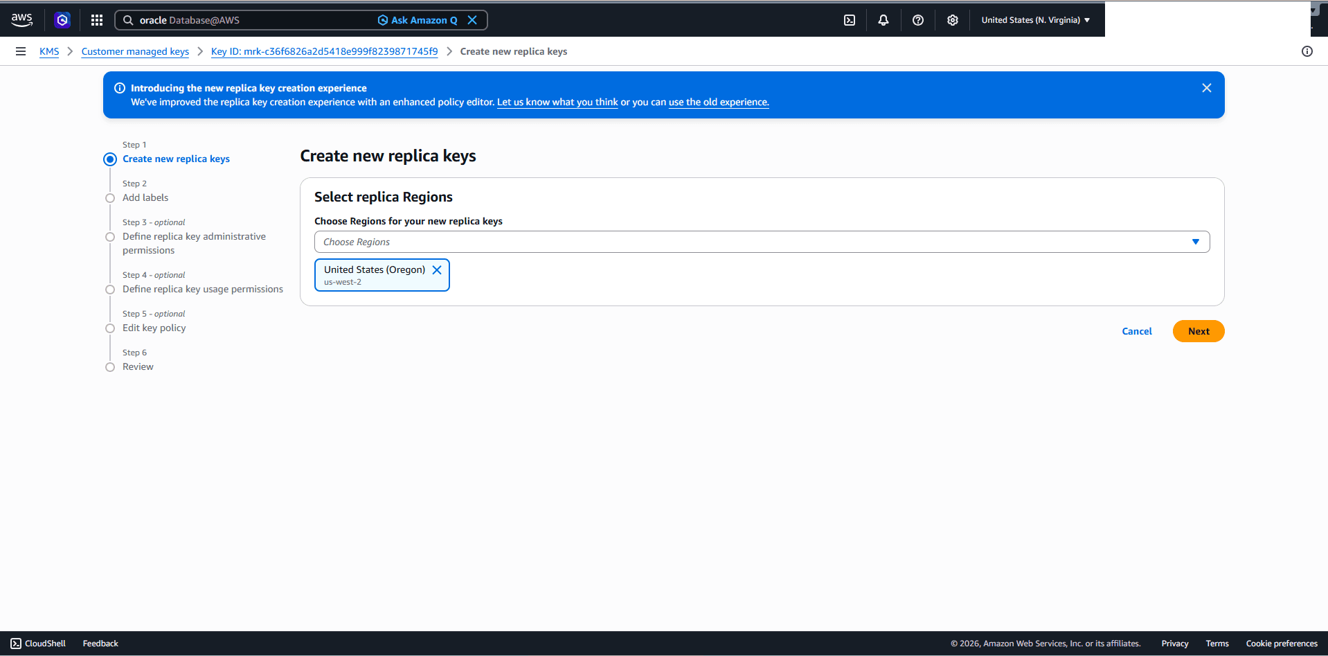 This screenshot shows how to enable the multi-region key in AWS KMS.
