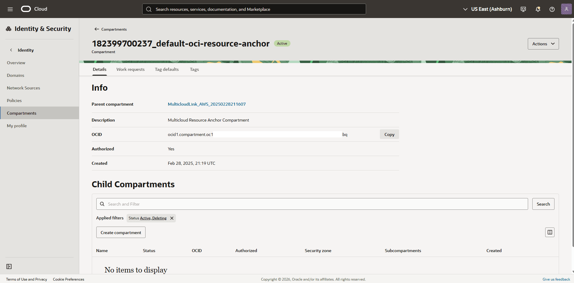 This screenshot shows how to create an OCI policy.