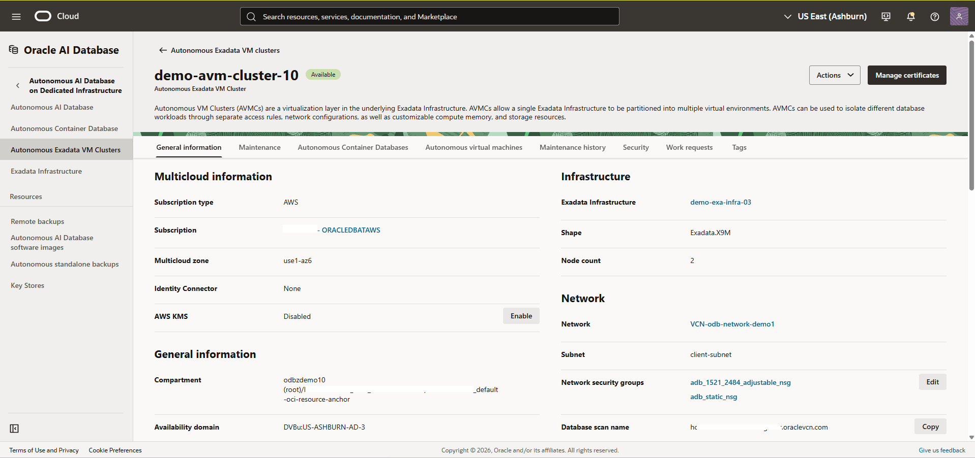 This screenshot shows how to obtain the compartment information.