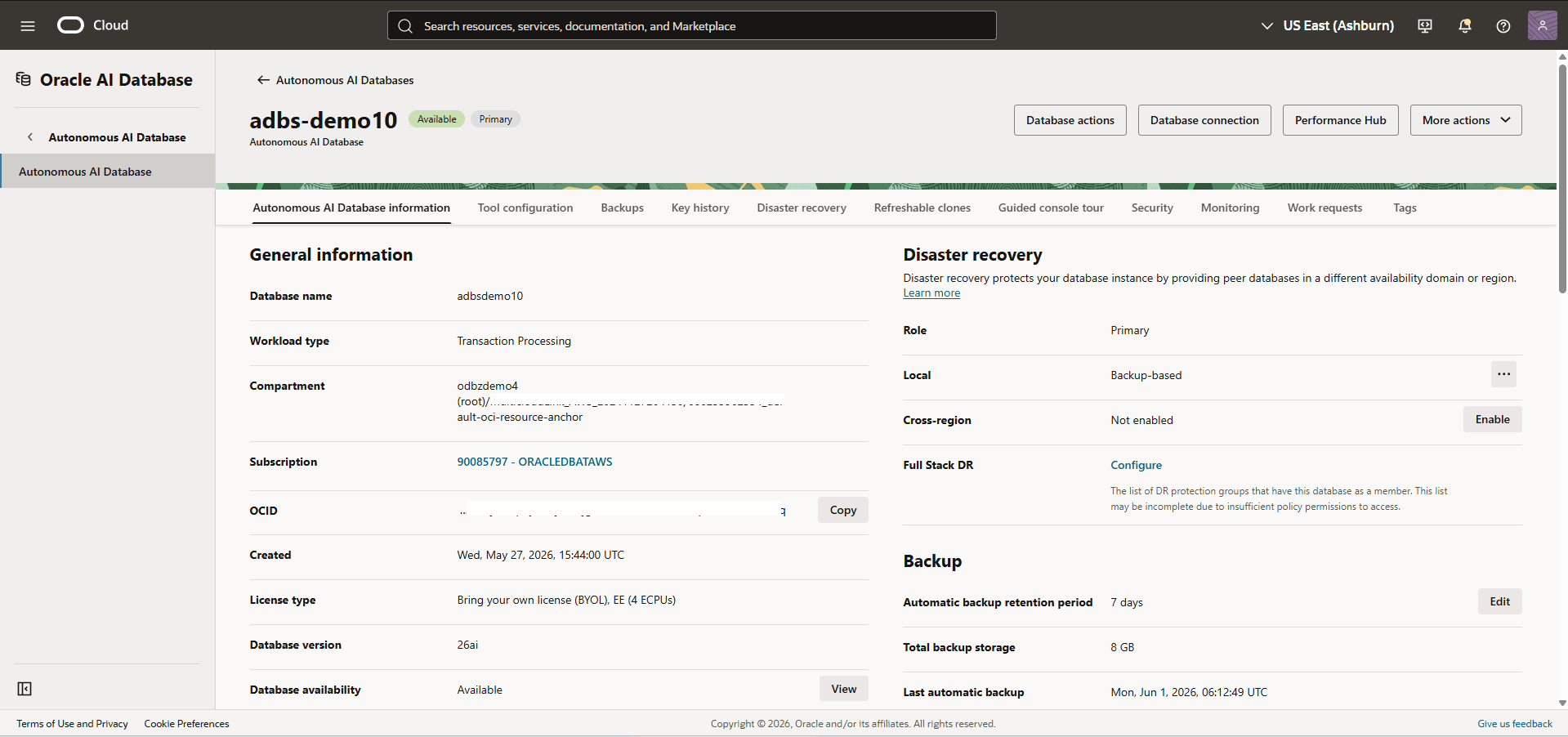 This screenshot shows how to obtain the compartment information.