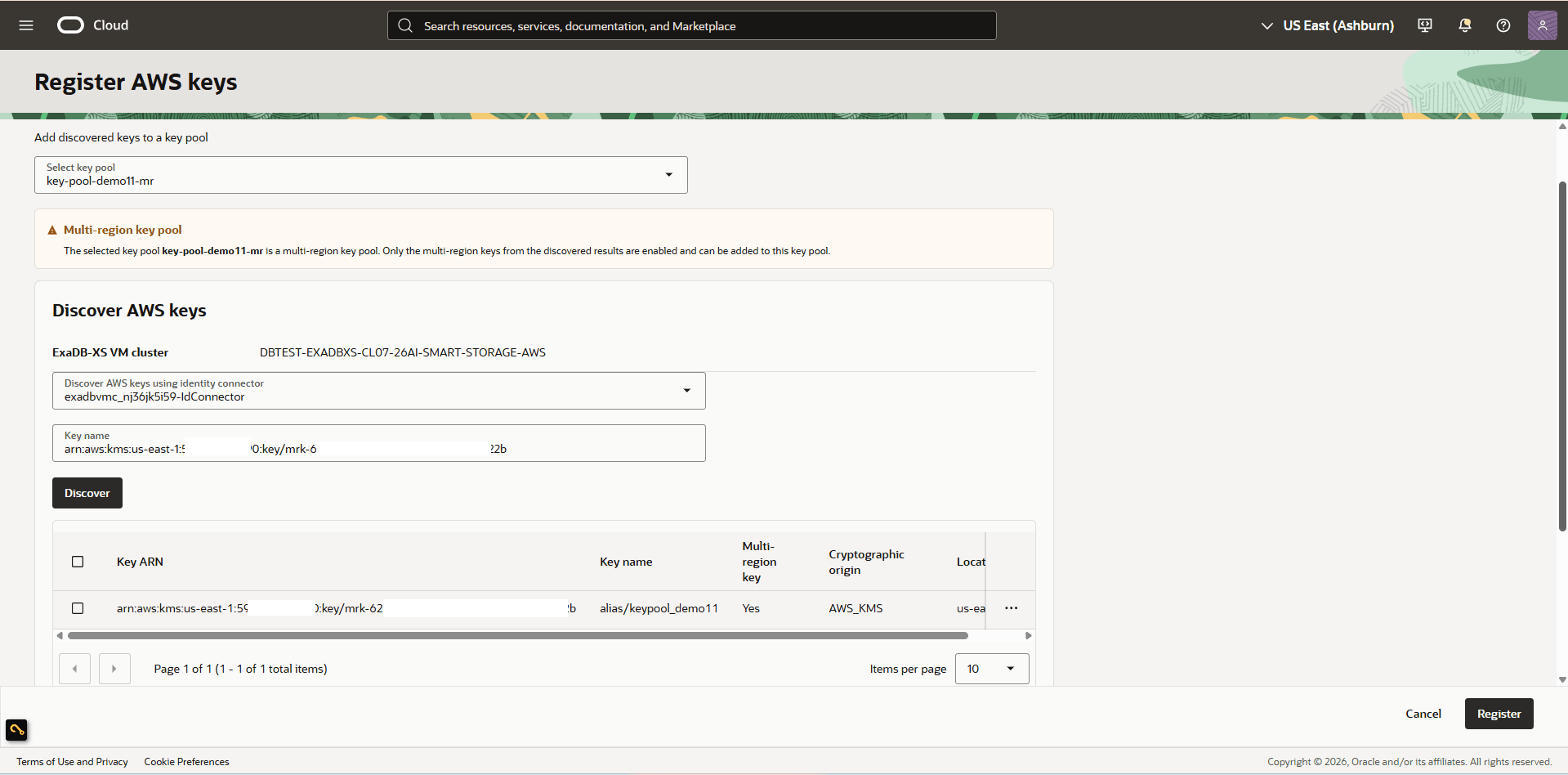 This screenshot shows how to register AWS keys.