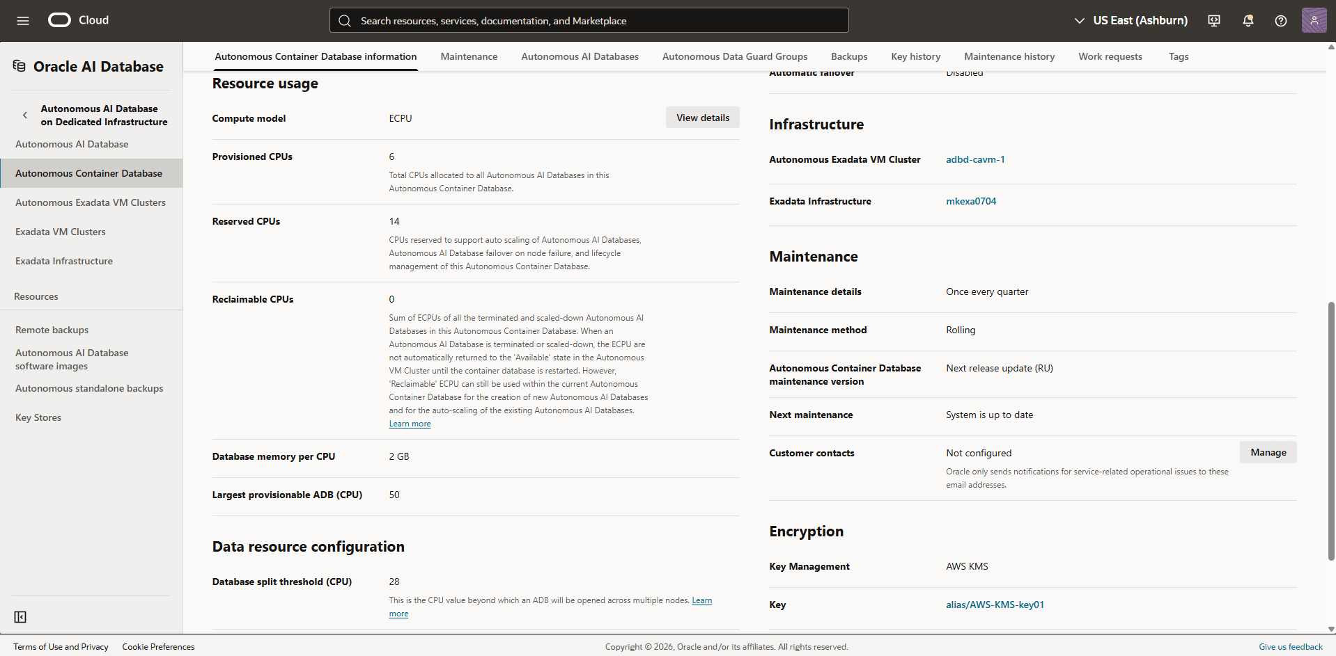 This screenshot shows how to review your key management.