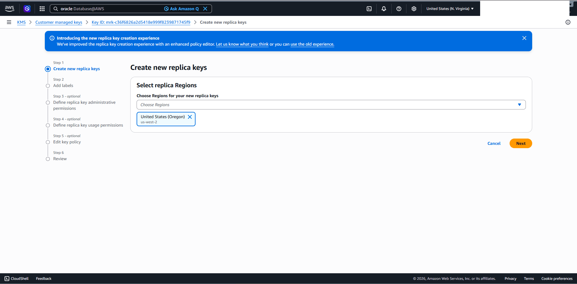 This screenshot shows how to enable the multi-region key in AWS KMS.