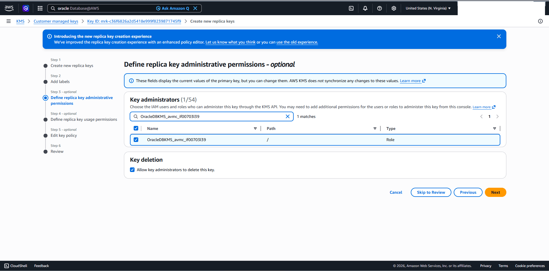 This screenshot shows how to enable the multi-region key in AWS KMS.