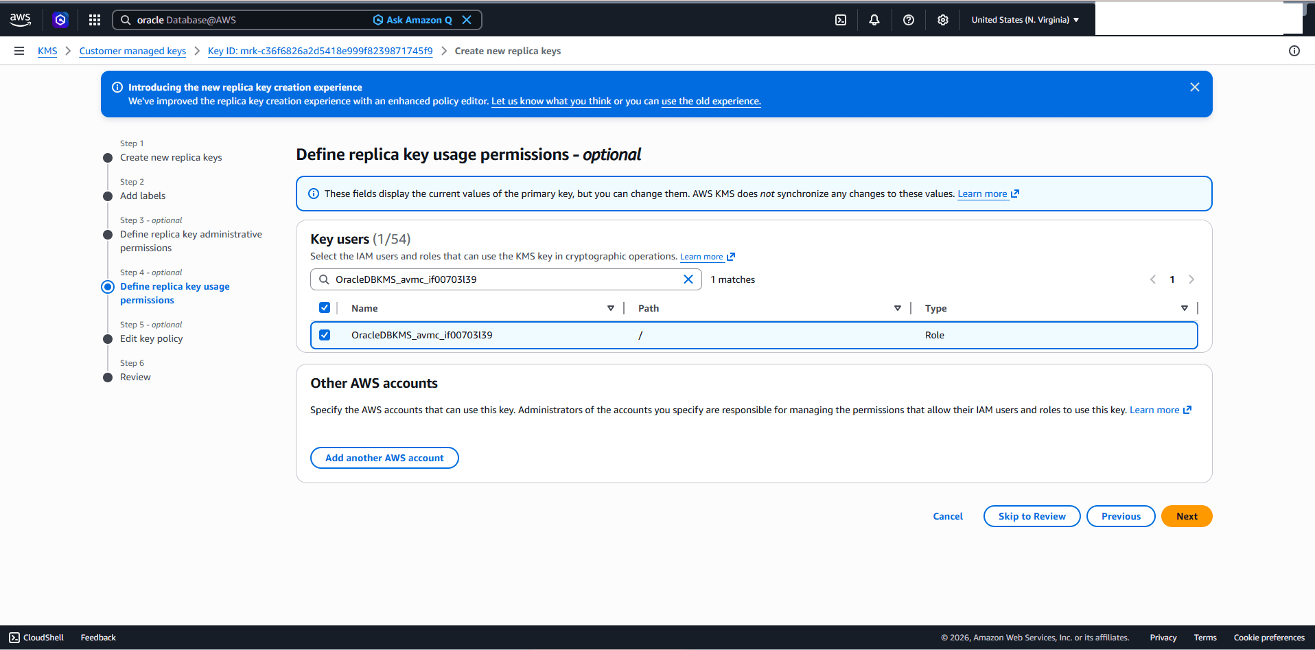 This screenshot shows how to enable the multi-region key in AWS KMS.